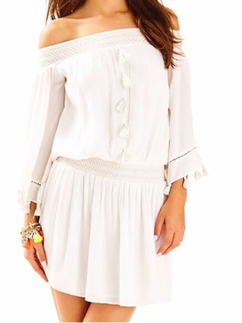 Lilly Pulitzer Joelle Blouson Off Shoulder Resort White Dress L
